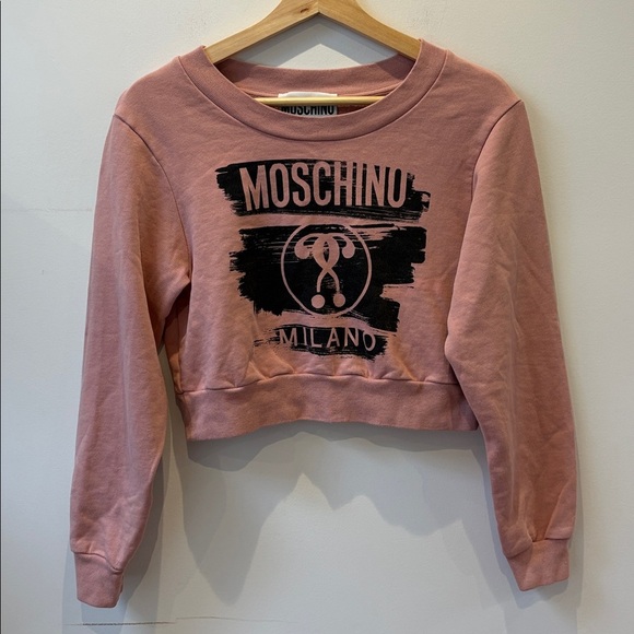 Moschino Milano question mark sweater logo cropped crewneck pullover pink Small - Picture 2 of 11